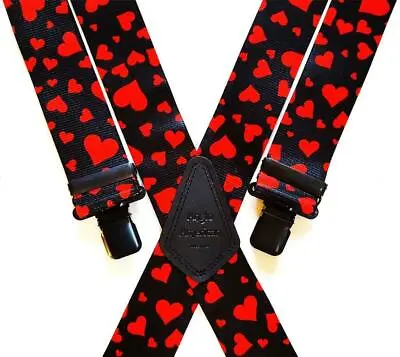 $18 • Buy Mens Braces Heavy Duty 1.5  Or 2  Heart Love Hearts Valentine Trouser Black Clip