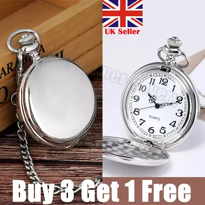 Men Women Vintage Pocket Watch Quartz Pendant Chain Wedding Birthday Gift Silver • £5.15