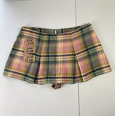 ❤️ Free People Mini Skirt Size Multi Skort Checked Pink Green Side Half Zip New • $11.36