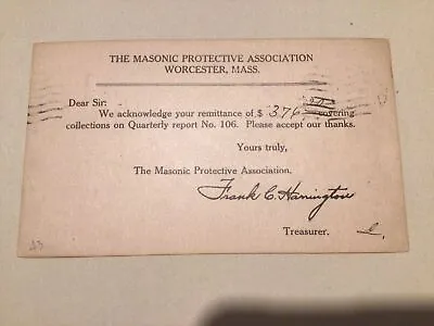 £8 • Buy United States Masonic Protective Association Worcester 1922 Postal Card 66967