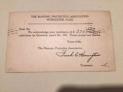 £8 • Buy United States Masonic Protective Association Worcester 1922 Postal Card 66967