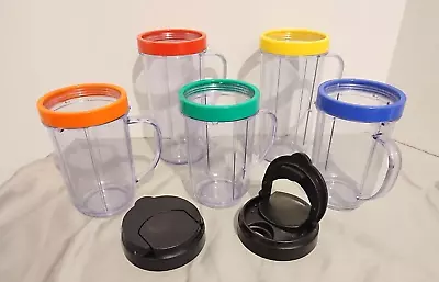 Lot Magic Bullet Blender MB1001B Replacement Parts: Cups Colored Rims Flip Lid • $20