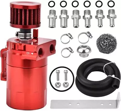 Oil Catch Can Kit Reservoir Red Tank With Breather Filter Universal Aluminum • $22.99