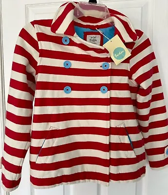 NWT Mini Boden 9-10 Y Red White Striped Blue Lined Jacket Coat • $35