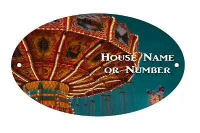 Brown And Red Lighted Carousel Fairground UV Printed Metal House Plaque • £29.95