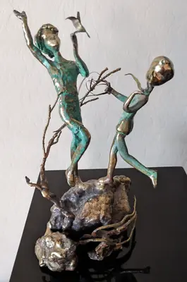 Malcolm Moran Solid Bronze Sculpture 2 Children Playing With Birds Large 1970’s • $99.99