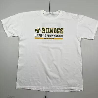 Vintage Seattle SuperSonics Sonics Graphic T Shirt White XL NBA  • $29.99