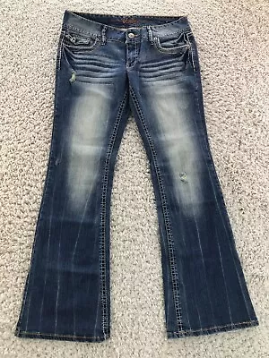 Vanity Jeans Womens 30W 33L Distressed Flared Bootcut Denim Blue Zip Closure  • $21.95