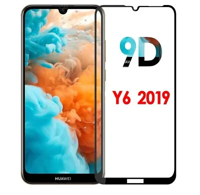 For Huawei Y6 (2019) Full 3D Tempered Glass 9H Screen Protector Cover Black Edge • £3.75