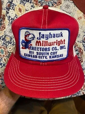 NOS Vintage KANSAS JAYHAWK Millwright K-BRAND Snapback Trucker Hat Large Patch • $149.99