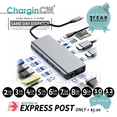 $15.99 • Buy USB Type-C HUB 2/3/4/5/6/7/8/9/10/12 IN One 4K HDMI VGA RJ45 Ethernet SD TF OTG
