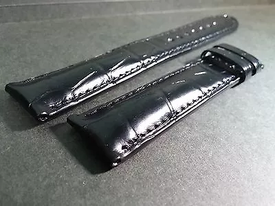 Montblanc BLACK Alligator Watch Band 19/17mm Padded BLACK Stitch Genuine NEW • $275