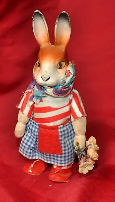 Vtg 1950's German Windup Composition Easter Bunny Candy Container 6.5  Works! • $159