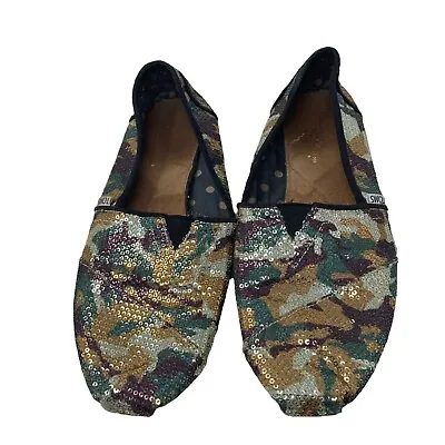 $17.99 • Buy Toms Camouflage Sequined Loafers 10W Green Brown Sparkle