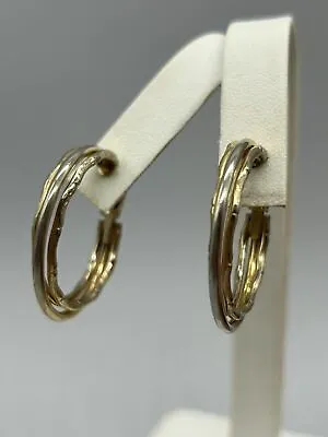 Vintage Signed Lewis Segal Gold Tone Hoop Bamboo Brushed Clip On Earrings • $29.99