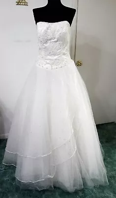 Mori Lee White WEDDING GOWN 8 Beaded Lace W/Tulle Skirt Formal Gala Dress • $49.95