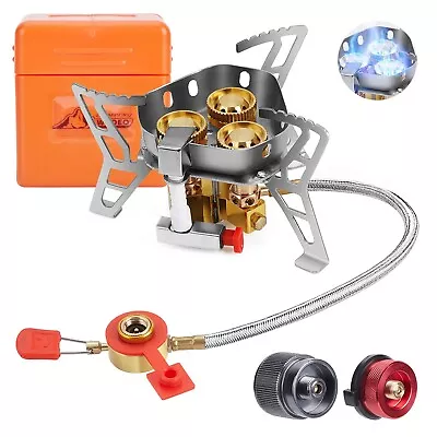 6800W Windproof Camping Gas Stove With Piezo Ignition 1 LB Propane Tank Adapter • $34.99