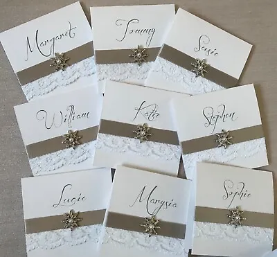 Christmas Dinner Place Setting / Lace Snowflake Winter Wedding Name Cards • £2