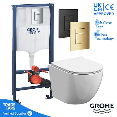 Rimless Wall Hung Toilet Pan Frame GROHE 1.13m Concealed Cistern WC Dual Flush • £339.95