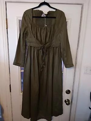 HTF Linennaive Linen Dress-Anis 25-Dk Olive Green-One Size-Cottagecore/Fairy-NWT • $119.99