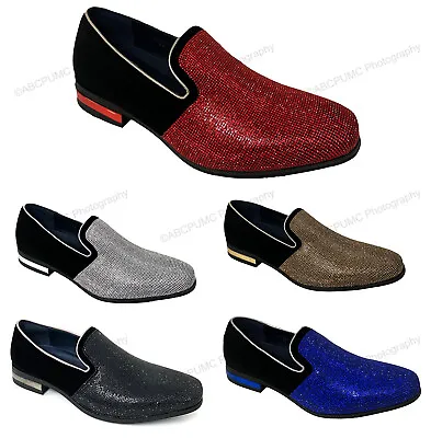 Men's Dress Shoes Glitter Tuxedo Loafer Fashion Slip On Formal Stage Rhinestone • $35.90