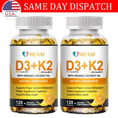 (2 Bottles) Vitamin K2 (MK7) D3 5000 IU Supplement BioPerine Capsules Immune • $21.96