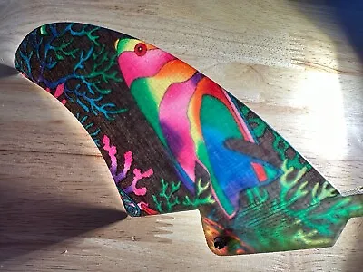 Vintage Rainbow Fiberglass Surfboard Longboard Fin Tropical Reef Fish 5” • $99.99