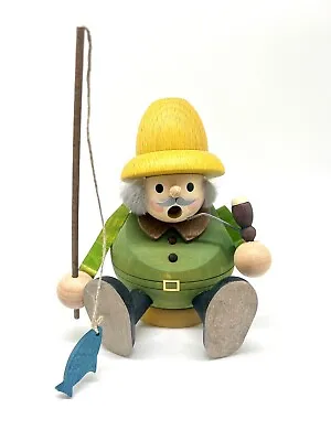 Erzgebirgische Volkskunst Seiffen Fisherman Incense Burner Wooden Figure • $53