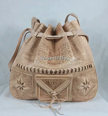 Large Engraved Handmade Bohemian Moroccan Leather Boho Shoulder Bucket Purse  • $69.99
