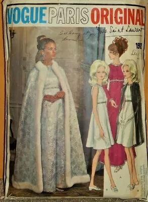 VOGUE #1897 Designer YVES SAINT LAURENT Dress Cloak Pattern & Label Size 8 1960 • $42.49