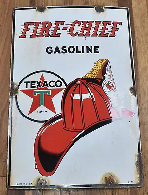 Vintage Texaco Fire Chief Gasoline Porcelain Advertising Gas Pump Plate SIGN • $239.95