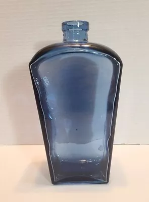 $25 • Buy Dark Royal Blue Art Glass Bottle Vase. Mold Blown. Wavy Flat Tapered Sides. 9 