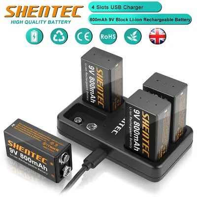 £19.95 • Buy 4 Slot 9V Battery Charger & 9 Volt Block 6F22 Lthium Li-ion Rechargeable Battery