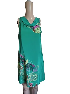 Tibi Womens Sleeveless Green Silk Shift Dress Knee Length Butterflies Size 2 • $45