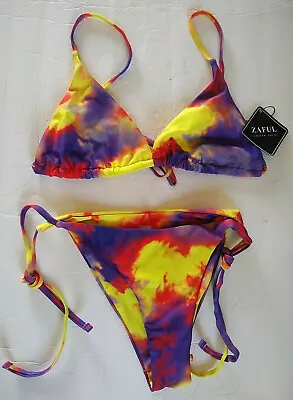 Zaful 2-Piece Swimsuit Womens Size 8 Bikini Red Yellow Purple Tie Dye New-Other • $14.99