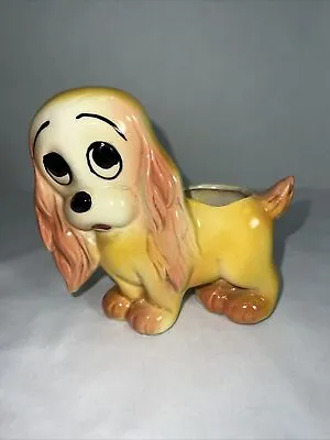 Vintage Ceramic Puppy Dog Planter Big Eyed  Cocker Spaniel Brown And Yellow • $12