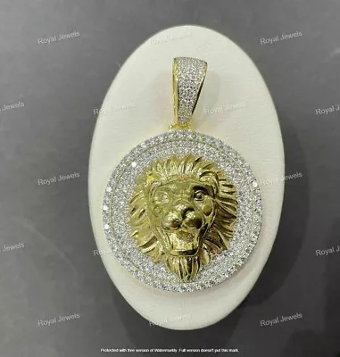2CT Round Cut VVS1 Diamond Mens Medallion Lion Pendant 14K Yellow Gold Finish • $286.80