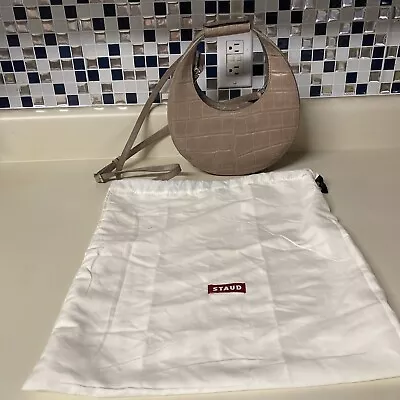 $275 • Buy New STAUD Mini Moon HTF Croc Embossed Gray Taupe With Shoulder Strap