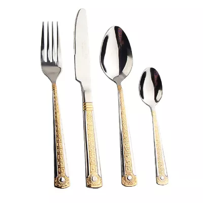 Italian Collection 72-Pc Luxury Flatware Set For 12 Gold Greek Key • $135