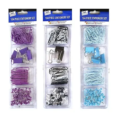 £2.99 • Buy 104 Pce Mixed Stationery Set Push Pins Paper Clips Bull Dog Clips Office 