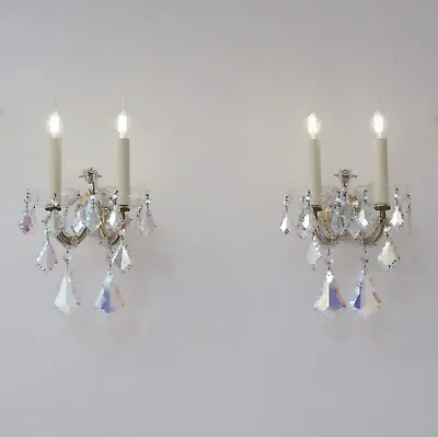 Pair Murano Glass Antique Wall Lights Iridescent Crystal Barovier & Toso Italy • $1502.91