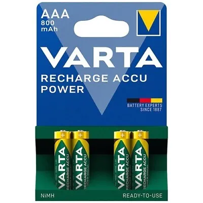 VARTA Rechargeable AAA Batteries 800mAh ACCU POWER 4 Pack HR03 NiMH PRE-CHARGED • £7.99
