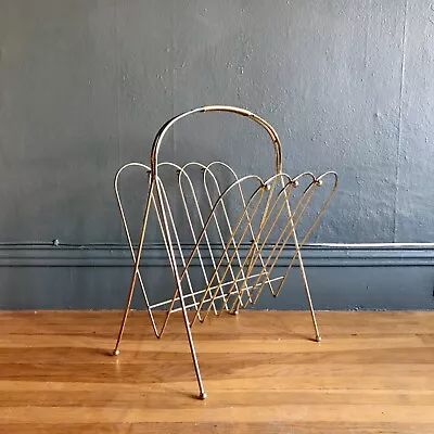 Vintage Mid Century Modern Atomic Brass Metal Magazine Rack • $30