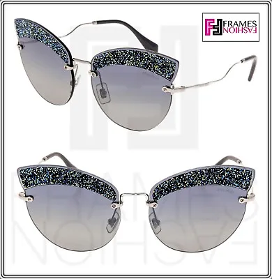 MIU MIU 58T GLITTER FABRIC MU58TS Rimless Blue Silver Crystal Sunglasses Women • $190.80