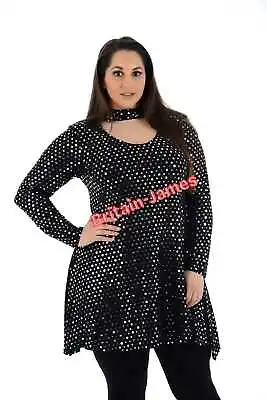 New Ladies Plus Size Long Sleeve Sequin Choker Neck Party Dress Top 14-28 UK • £16.99