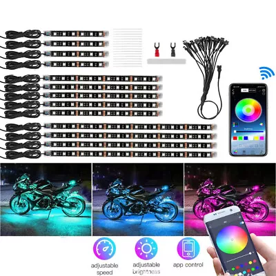 12PCS Motorcycle RGB LED Strip Light Under Glow Neon Kit Bluetooth APP Control • $27.88
