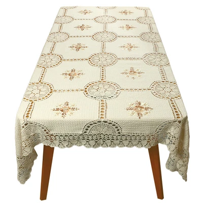 $57.59 • Buy Vintage Embroidered Crochet Tablecloth Rectangle Lace Table Cover Wedding Decor