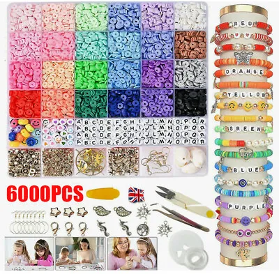 6000PCS/Set Clay Beads For Bracelet Making Kit Clay Flat Polymer Beads Jewellery • £7.99