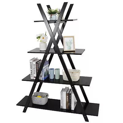 Display Modern Black 4 Tier Ladder A Frame Bookcase Bookshelf Shelf Storage • $40.59