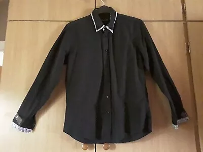 Dominic Stefano Size L Mens Black Textured Shirt Paisley Trim Long Sleeves • £5